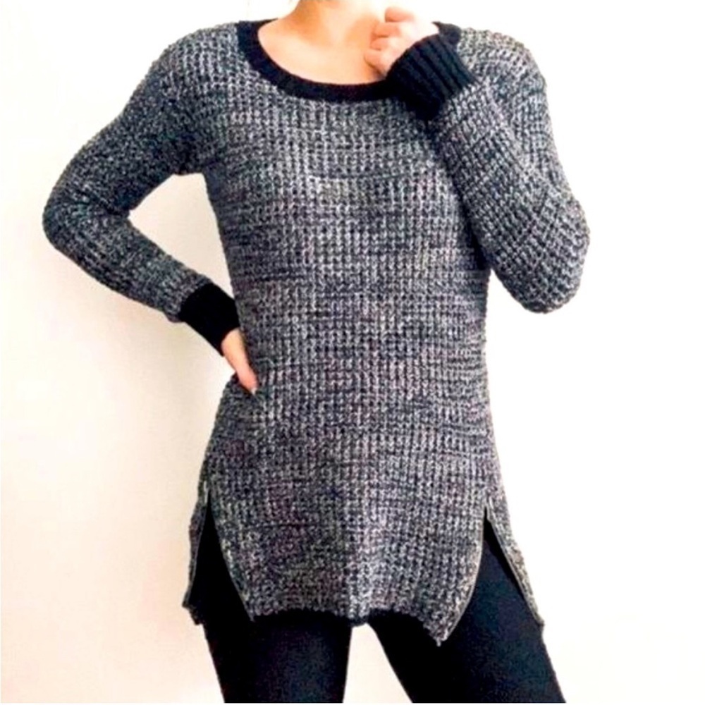 Ruby Moon Chunky Knit Zippered Flared Hem Crewneck Fitted Sweater Size M